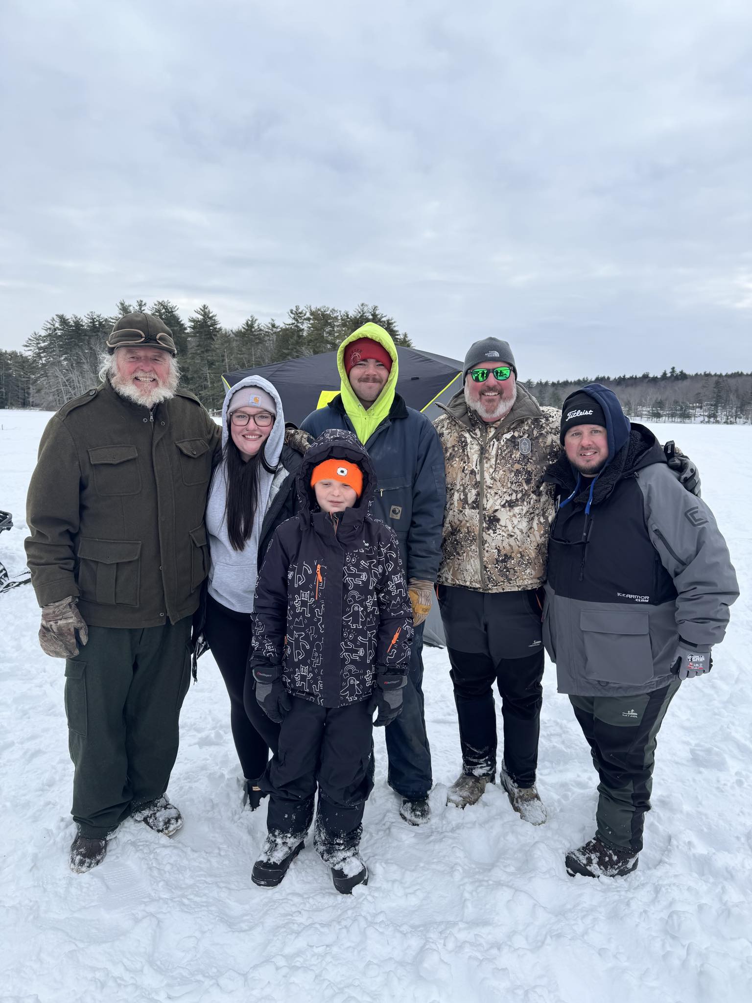 Fishing for Freedom group photo — veterans and families at ice fishing outing